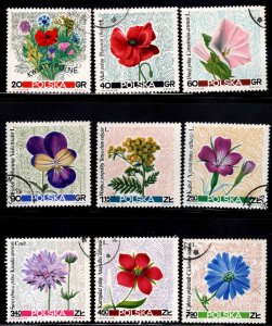 Poland Scott 1522-1530 Used CTO 1967 Flower set typical cancels