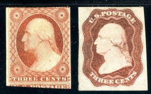 USAstamps Unused VF US 1851 Imperforate Issue Scott 11 OG MLH + 11E-12 Essay