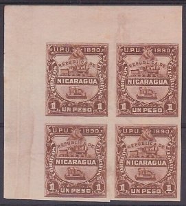 NICARAGUA 1890 1p block of 4 unused IMPERF.................................A5166