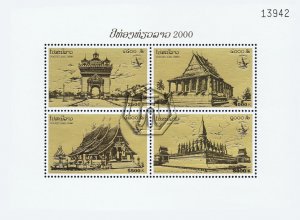 1999 - Laos - Gold Stamp - Visit Laos Year - Various Temples (3 x S. Sheets)