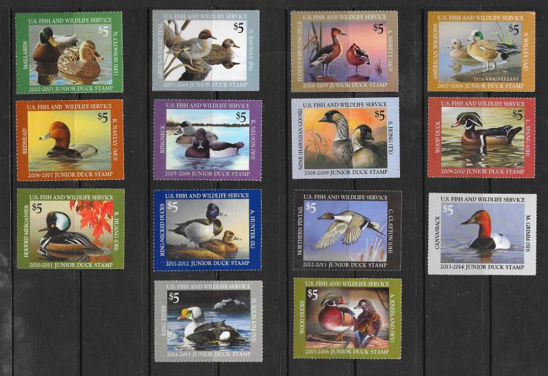 JDS10-JDS23 Junior Duck Stamps, MNH, Free Insured Shipping