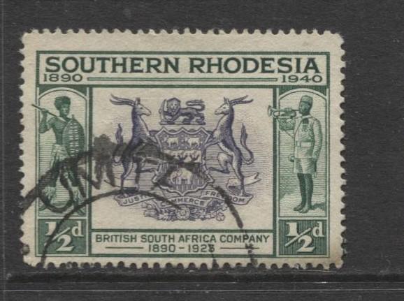 Southern Rhodesia- Scott 56- Seal of BSA -1940 - FU - Single 1/2d Stamp