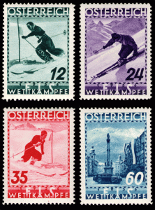 Austria 1936 Skiing semi postal set, Sc B138-41 MLH