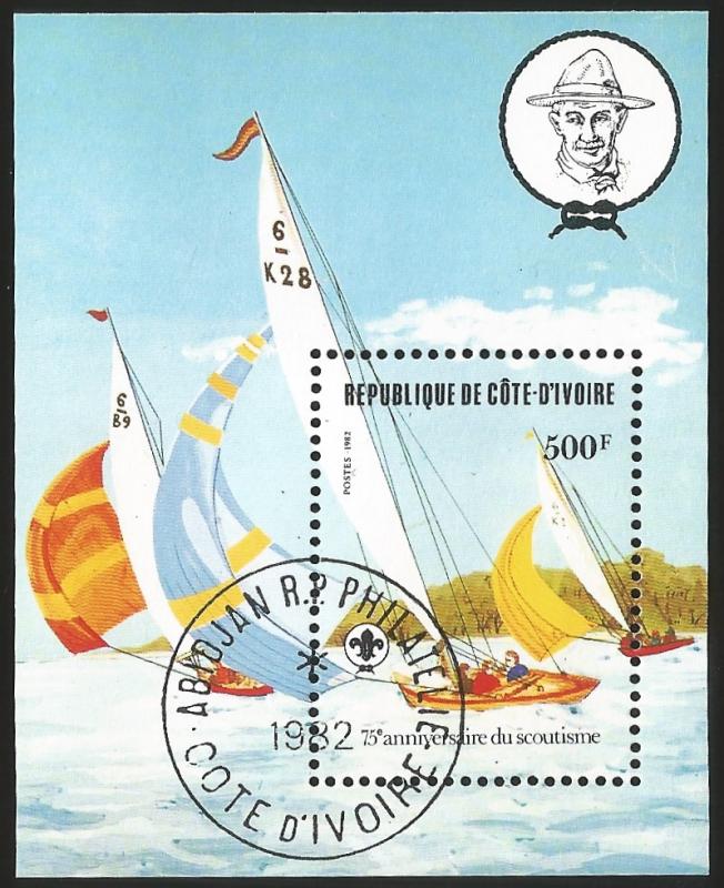 G)1982 IVORY COAST, SAIL BOATS, SCOUTS SAILING, SCOUTING YEAR S/S, CTO