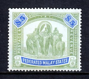 MALAYA — SCOTT 75 — 1925 $5 ELEPHANTS & HOWDAH — MNG — SCV $190
