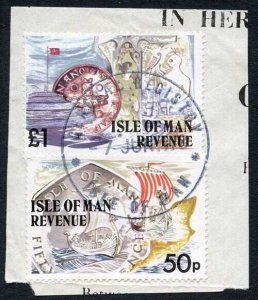 Isle of Man 1 Pound and 50p Multicoloured QEII Pictorial Revenue CDS On Piece