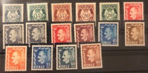 Norway Norge 1950 - 1952 Posthorn and King Haakon set of 16 stamps MNH