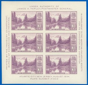 USA Scott #750 S/S Pane/6! Mint-NH, MOUNT RANIER, SCV $30.00! (SK)