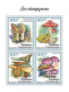 Central Africa - 2019 Mushrooms - 4 Stamp Sheet - CA190111a