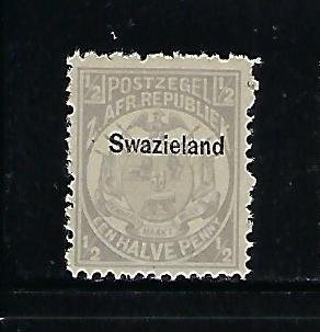 SWAZILAND SCOTT #1 1889 1/2P (GRAY) (BLACK OVERPRINT) -MINT EXTRA  LIGHT HINGED