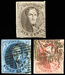 Belgium Stamps # 10-12 Used VF Scott Value $168.00