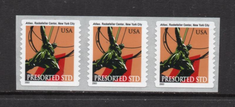 Scott # 3770 unused Atlas  Statue  coil  Strip of 3
