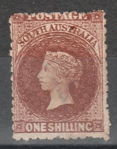 SOUTH AUSTRALIA 1876 QV 1/- RED BROWN WMK BROAD STAR PERF 11.5