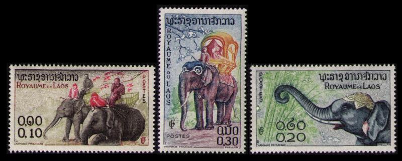 LAOS 1958 ELEPHANTS #41-43 VF MNH NICE TOPICAL SET OF 3 STAMPS ENGRAVED NICE LOT