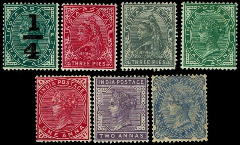 1898-1900 India #53-59 QV Watermark 39 - Most OGLH - VF - CV$39.20 (ESP#3841)