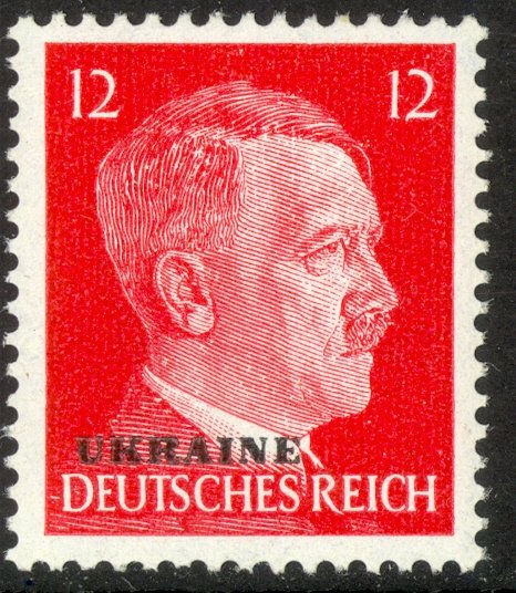 UKRAINE RUSSIA USSR 1941-43 WW2 GERMAN OCCUPATION 12pf Hitler Head Sc N36 MNH