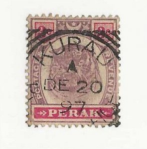 Malaya (Perak) Sc #49  3c used with a Kurat squared circle  VF