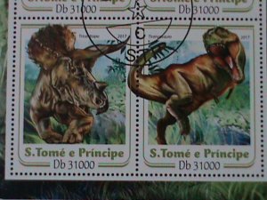 ​ST. THOMAS- 2017- PREHISTORY ANIMALS-DINOSAURES-CTO-LARGE SHEET VF LAST ONE