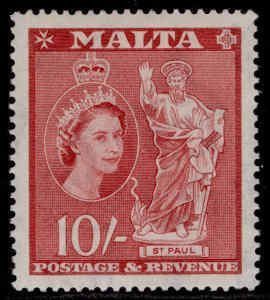 MALTA QEII SG281, 10s carmine-red, NH MINT. Cat £38.