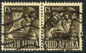 SOUTH AFRICA 1941-43 KGVI 1sh3d SIGNAL CORPS Bilingual Pair Sc 89 VFU