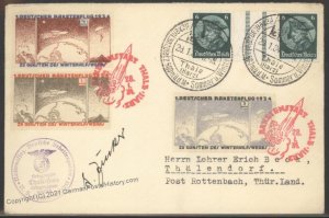 Germany 1934 Zucker Autograph Rocket Mail Imperf Stamps Flown Cover Hexen 103407