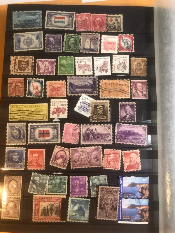 Brown Stock Book Full Of  Old U.S. Stamps & Other Countries