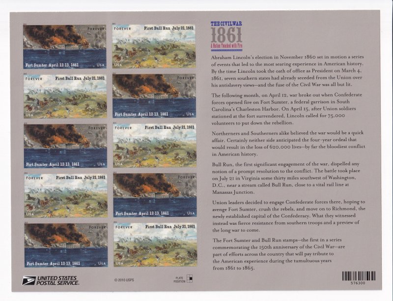 U.S.: Sc #4522-23, The Civil War 1861, Sheet of 12 Stamps, MNH