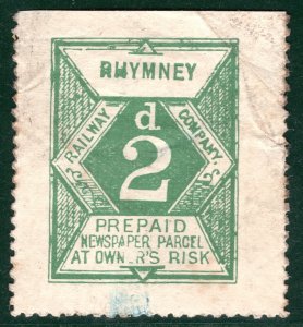 GB Wales RHYMNEY RAILWAY 2d Newspaper Parcel Stamp Mint MNG BROWN144