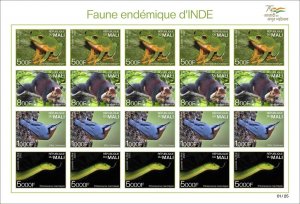 MALI 2022 IMPERF SHEET 20V - INDIA FROGS FROG SQUERREL BIRDS SNAKES REPTILES MNH-