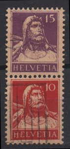 Switzerland 1914 Tell 15c violet vertically se-tenant with Tell 10c red fine u