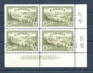 4 hole OHMS plate block 10c Peace issue #2 LR  Canada mint