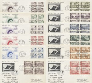 1967 #454-465B Set of 12 Centennial FDCs Blocks Rosecraft Cachets Ottawa