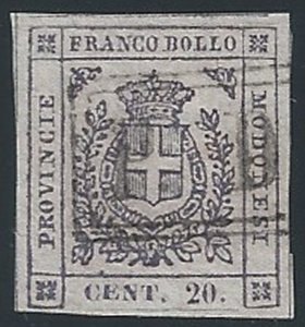 1859 Modena 20c lilla violaceo scuro cancelled Sassone n. 16b € 3750,00