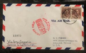 1930 Seville Spain Graf Zeppelin First Flight Cover to Lakehurst NJ USA LZ127 B