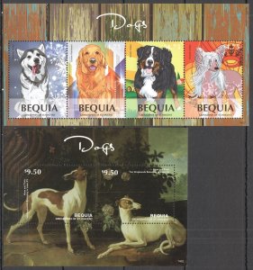 B0738 2014 Bequia Fauna Pets Dogs 1Bl+1Kb Mnh