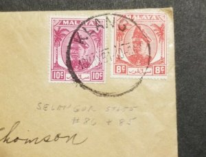 MALAYA SELANGOR COVER 1951  SULTAN 10C+8C TO USA then FORWARDED