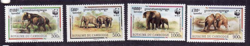 Cambodia-Sc#1597a-d-Unused NH set-1997-WWF-Animals-