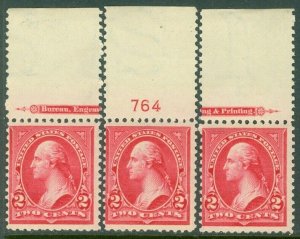 EDW1949SELL : USA 1897 Scott #279Bf Carmine. 3 stamps. Fine, Mint NH. Cat $82.00