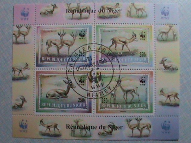 NIGER-1998-SC#986a WWF-ENDANGER ANIMALS CTO RARE S/S CAT. $40 VF