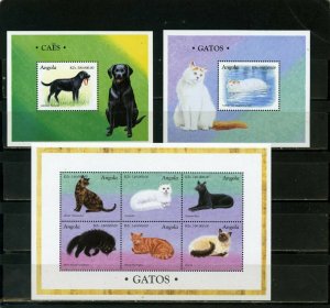 ANGOLA 1998 FAUNA CATS & DOGS SHEET OF 6 STAMPS & 2 S/S MNH