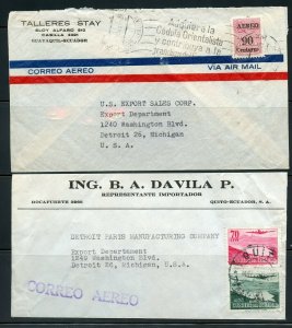 ECUADOR LOT OF 19 COMMERCIAL AIR MAILS COVERS MOSTLY 1950'S  AS SHOWN