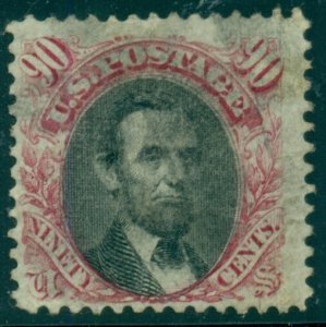 US #122, 90¢ Lincoln, used w/light cancel, reperfed, Miller cert, Scott $2,100