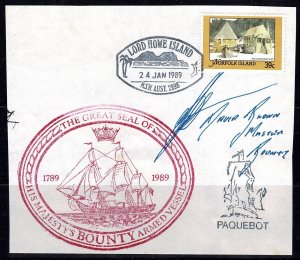 Norfolk Island 1989 The Bounty Visit PAQUEBOT, Signed by Bounty Master Used 0677