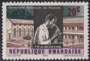 Rwanda 1965 MNH Sc 85 20c Student, microscope, building National University