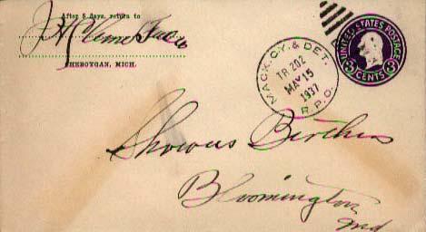 United States, Postal Stationery, U.S. R.P.O.'s, Michigan