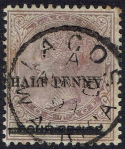 LAGOS 1893 QV HALF PENNY ON 4D ERROR OVERPRINT DOUBLE USED