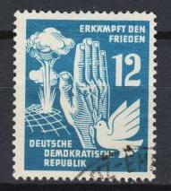 East Germany-1950 12pf Hand Between Dove Tank Sc#73 (4595)