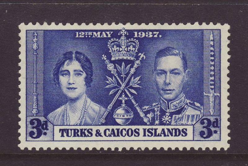 1937 Turks & Caicos 3d Coronation Stamp Mint