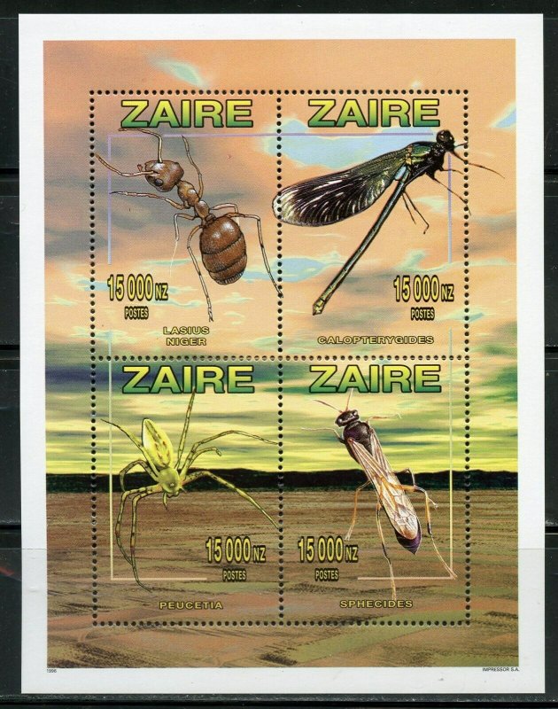 ZAIRE SCOTT # 1449 INSECTS  SHEET OF FOUR  MINT NEVER HINGED