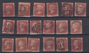 GB QV 1858 1d Red Collection Of 18 SG43/44 Fine Used BP12562